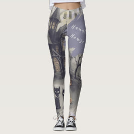 Halloween, Casa Assombrada, Leggings de Gato Preto