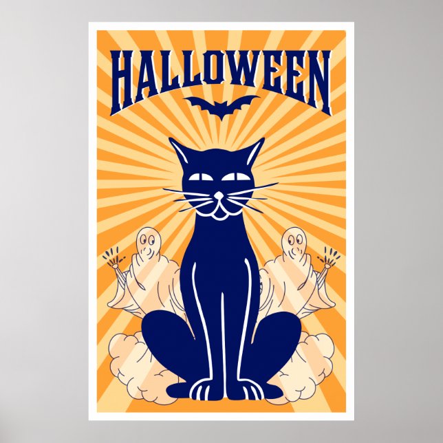 Halloween Cat e Ghosts Poster (Frente)