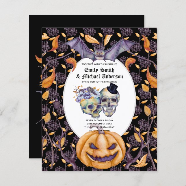 HALLOWEEN Convite de casamento Skulls Pumpkin de M (Frente/Verso)