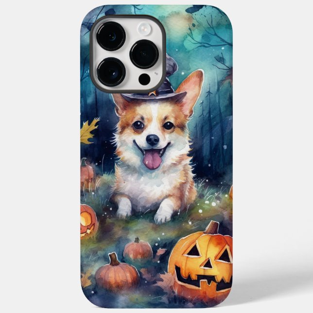 Halloween Corgi Com Pumpkins Assustado (Verso)