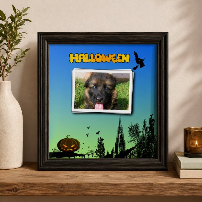 Halloween Dusk com Witch Adicionar Fotografia (Halloween Dusk with Witch Add Photo Frame Ceramic Tile)