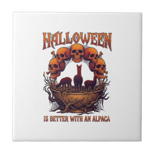 Halloween É Melhor Alpaca Crânios Laranja Teia de 