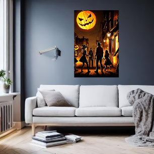 Halloween e uma lua de abóbora AI Art Poster