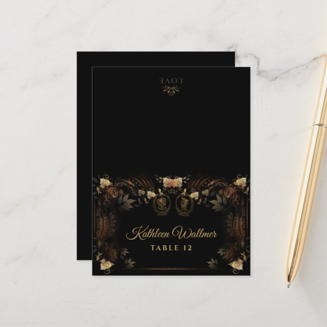 Halloween ESQUELETO Dourado Dobrável Nomes Cartão  (Frente/Verso In Situ)