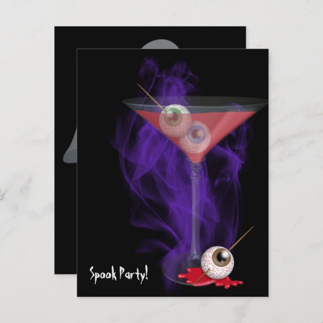 Halloween Eyeball Martini no convite de fumaça rox (Frente/Verso)