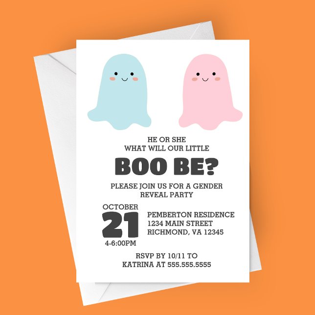 Halloween Fantasmas Sexo Revelar Convite de festas (Little Boo Bee Halloween Ghost Themed Gender Reveal Party Invitation)