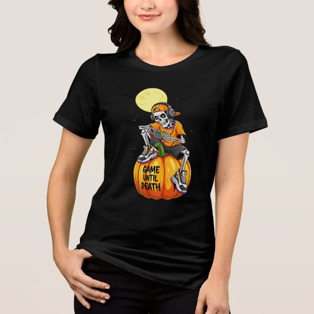 Halloween Gamer Skeleton tocando abóbora (Frente)