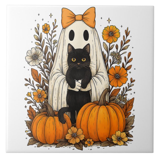 Halloween Ghost segurando gato preto (Frente)