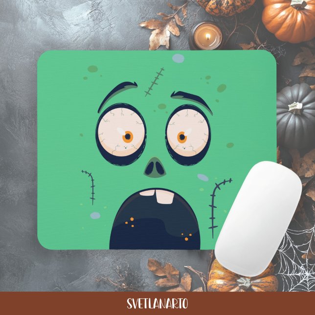 Halloween Green Scared Zombie Mousepad (Frontal view)