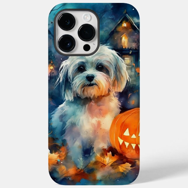 Halloween Havanese Com Pumpkins Assustado (Verso)