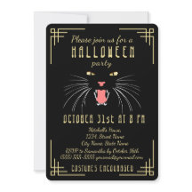 Halloween Hissing Cat Black Elegant Convite