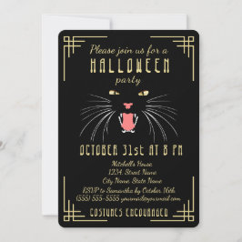 Halloween Hissing Cat Black Elegant Convite