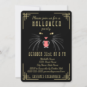 Halloween Hissing Cat Black Elegant Convite