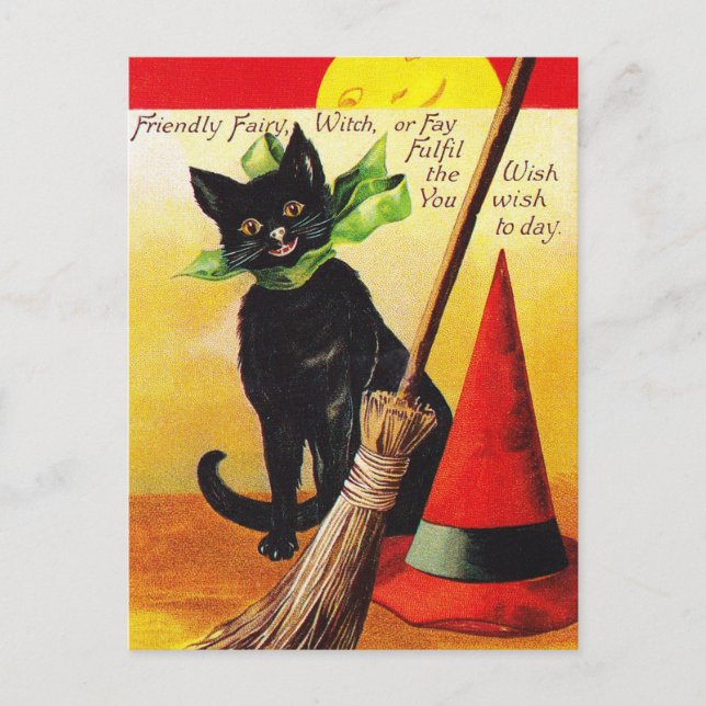 Halloween Holiday Black cat Cartão postal Vintage (Frente)
