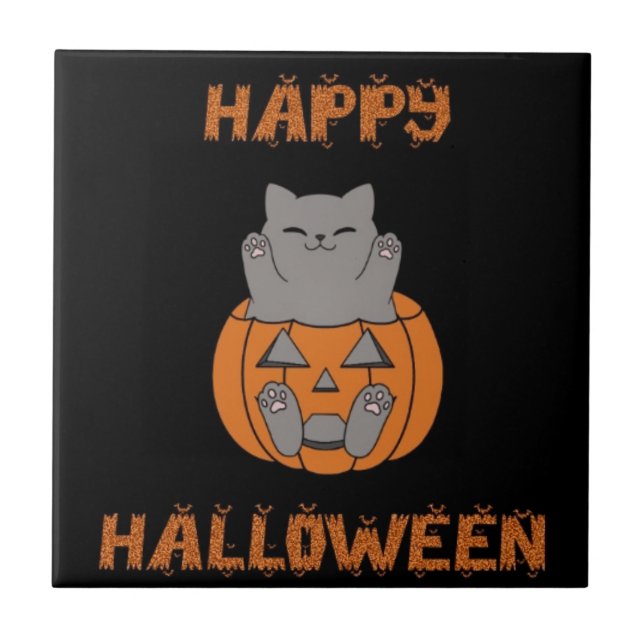 Halloween kat pompoen tegeltje (Frente)