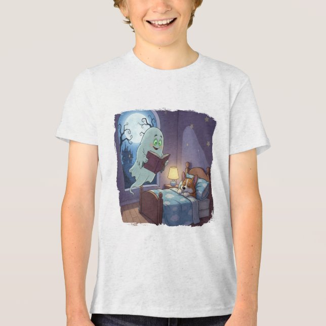 Halloween Kids T-Shirt Spooky Ghost e Corgi (Frente)