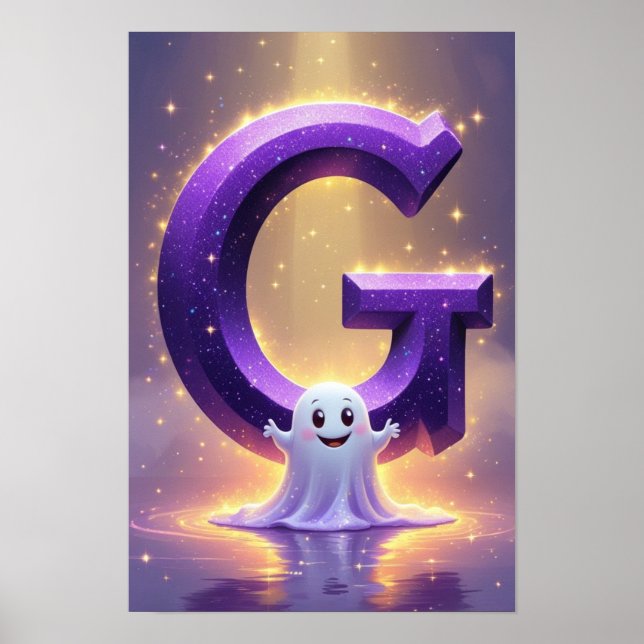 Halloween Letter G Cute Ghost Kids Art Poster (Frente)