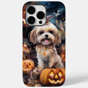Halloween Lhasa Apso Com Pumpkins Assustado