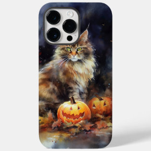 Halloween Maine Coon Cat Com Pumpkins Assustado