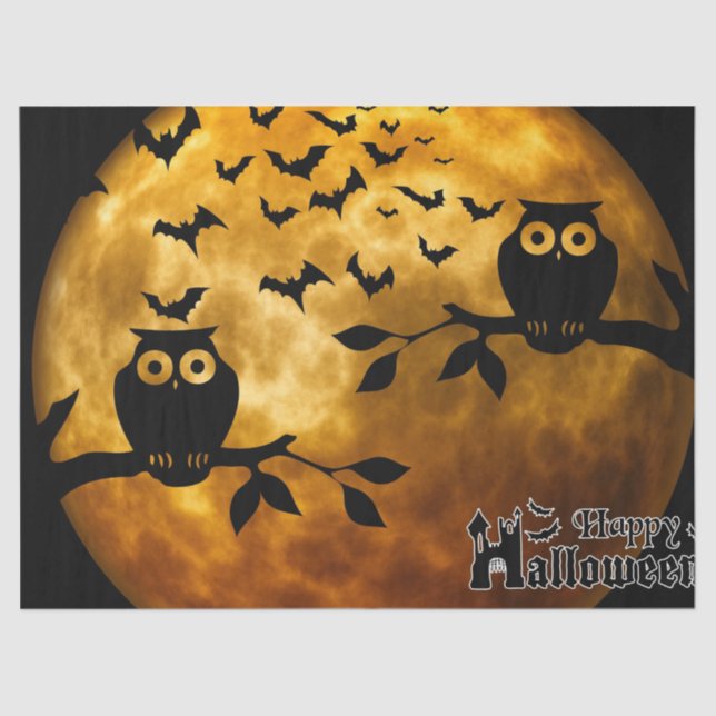 Halloween Moon Ows Night Decoupage Papel Tecido (Frente )