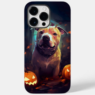 Halloween Pitbull Com Pumpkins Assustado