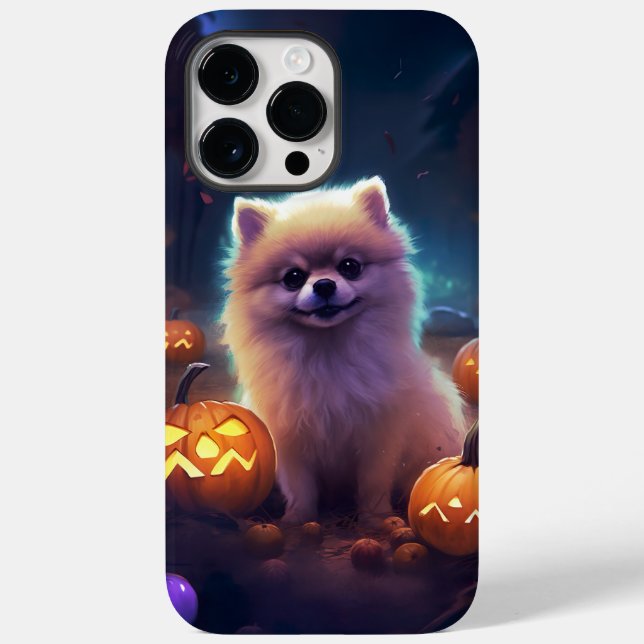 Halloween Pomeranian Com Pumpkins Assustado (Verso)