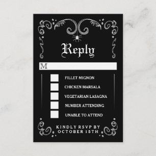 Halloween Preto Branco Gótico 3.5x5 MENU RSVP