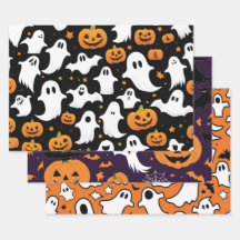 Halloween Pumpkin Ghost Bats Black Purple