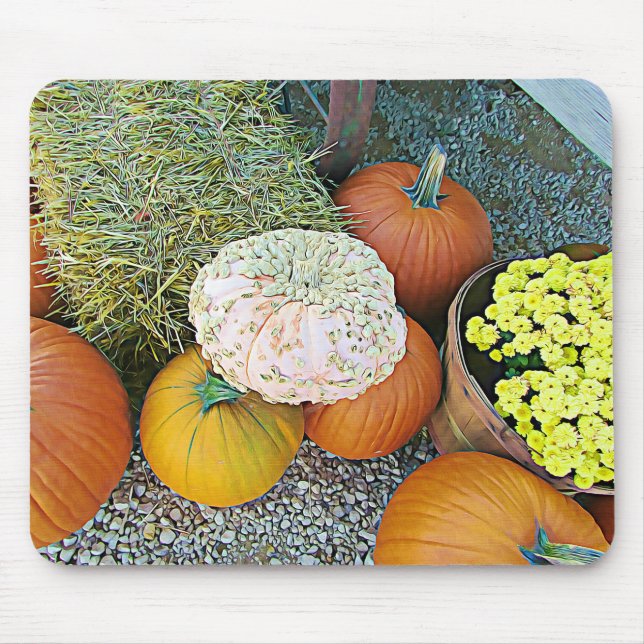 Halloween Pumpkin Hay Autumn Display Mouse Pad (Frente)