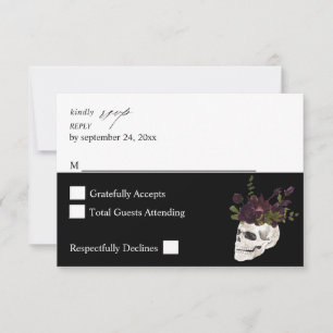 Halloween Purple Floral & Skull no Meal RSVP H Bla