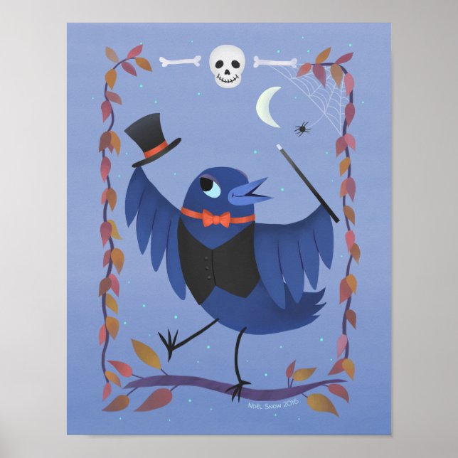 Halloween Raven Crow Moon Art Impressão (Frente)
