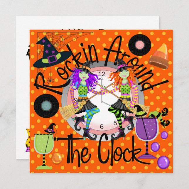 Halloween Rockin' em torno do convite para o relóg (Frente/Verso)