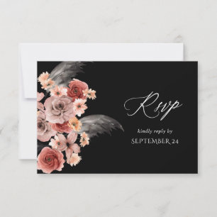 Halloween Rosa & Preto Floral com RSVP de Refeição