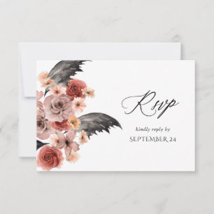 Halloween Rosa & Preto Floral com RSVP de Refeição