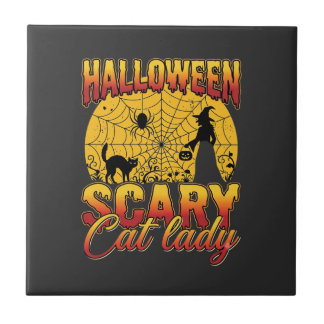 Halloween Scary Cat Lady Witch Spider Web