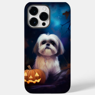 Halloween Shih Tzu Com Pumpkins Assustado