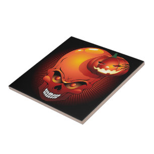 Halloween Skull e Pumpkin azulejo