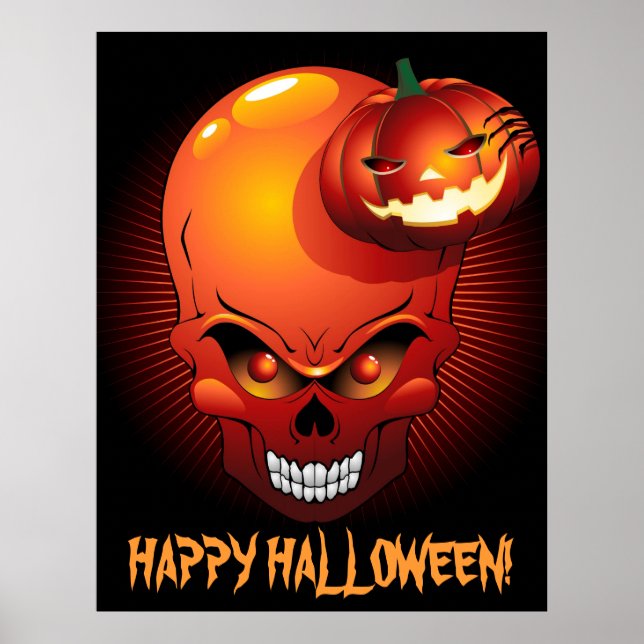 Halloween Skull e Pumpkin Poster (Frente)