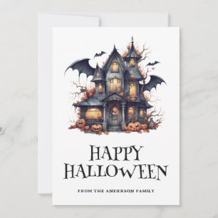 Halloween Spooky Bat Hunted House Cartão de Bombei