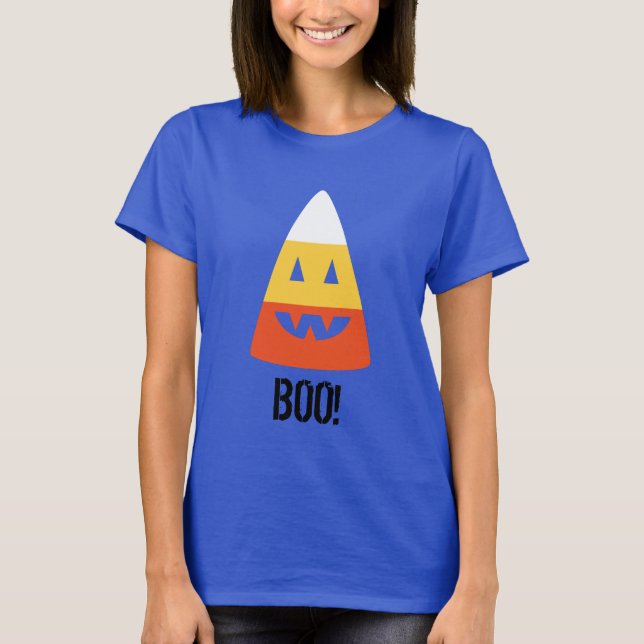 Halloween T Shirt BOO! Camisa T de milho doce (Frente)