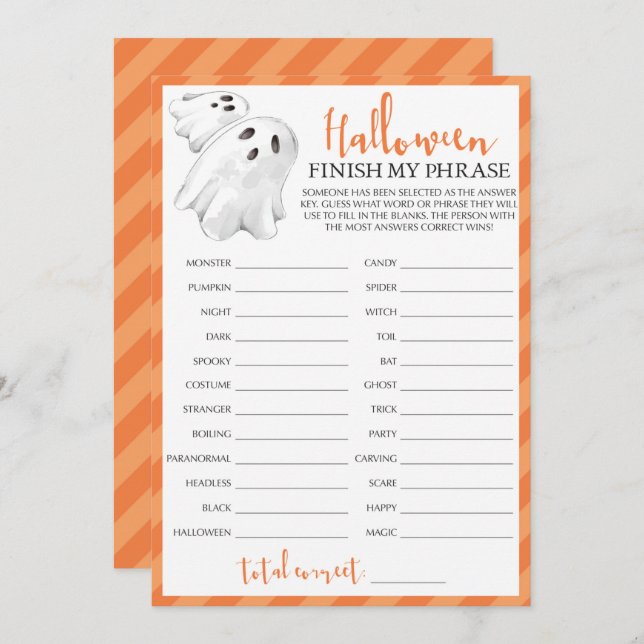 Halloween Themed Party Game Terminar minha frase (Frente/Verso)