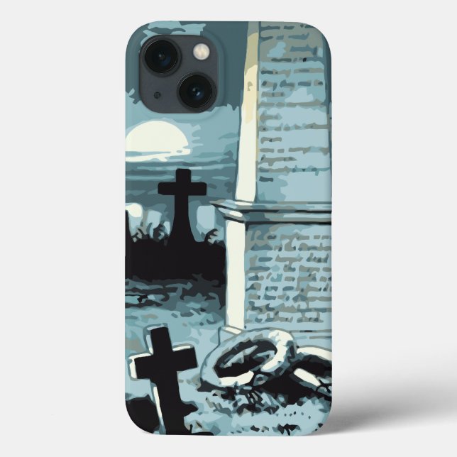 Halloween Vintage, Cemitério Assustador com Túmulo (Verso)