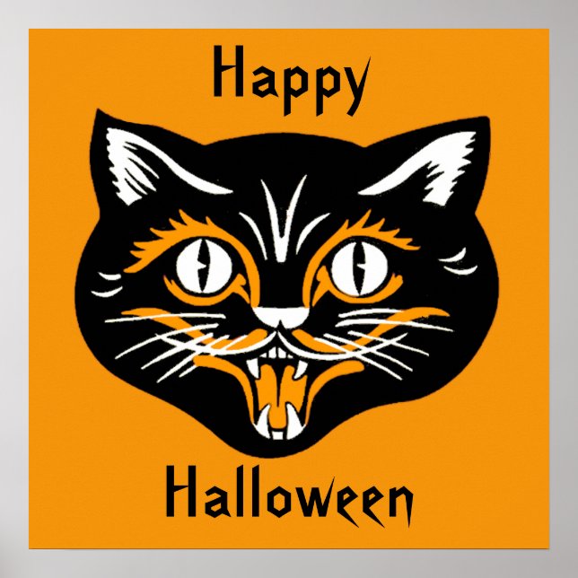 Halloween Vintage Gato Face Poster (Frente)