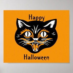 Halloween Vintage Gato Face Poster