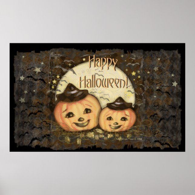 Halloween Vintage Pumpkins Art Poster (Frente)