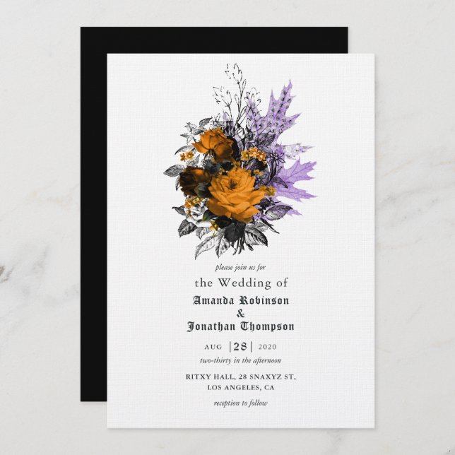 Halloween Vintage Shabby Convite Floral De Casamen (Frente/Verso)