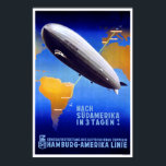 Hamburg-Amerika Linie Art Deco Poster<br><div class="desc">Nach Südamerika em 3 Tagen! América do Sul em 3 dias! Um poster de publicidade da Art Deco, de 1937, mostrando o Graf Zeppelin, e um mapa da rota entre Friedrichshafen e Buenos Aires. Esta imagem tem uma proporção largura/altura de 2:3. Nossos posters vintage são os posters mais meticulosamente restaurados...</div>