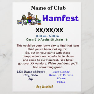 Hamfest Flyer 2 lado com fornecedor de ham Persona