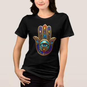 Hamsa Colorido Dourado Terceiro Olho Turquesa Safi