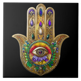 Hamsa de Âmbar Rubi Olho Terceiro Pintado a Ouro
